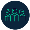 A green icon of three people next to eachother