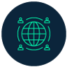 A green globe icon surrounded by humans