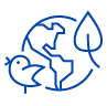 A blue icon of a globe with a small bird and a leaf nearby