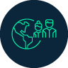 A green icon showing a woman and a man next to a globe
