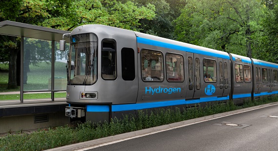 Hybrid train at a station