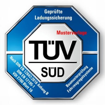 TÜV SÜD Prüfzeichen Ladungssicherung in Fahrzeugregalsystemen