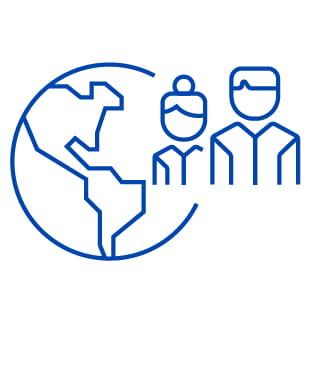 Icon, auf dem eine Weltkugel mit einer Frau und einem Mann zu sehen ist
