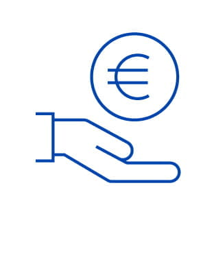 Icon von einer Hand, die ein Euro-Symbol in der Hand hält
