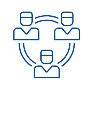 Icon, auf dem mehrere Personen-Symbole, die mit einem Kreislauf verbunden sind, zu sehen ist