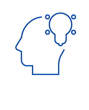 Icon, auf dem ein Kopf mit einer Glühbirne zu sehen ist