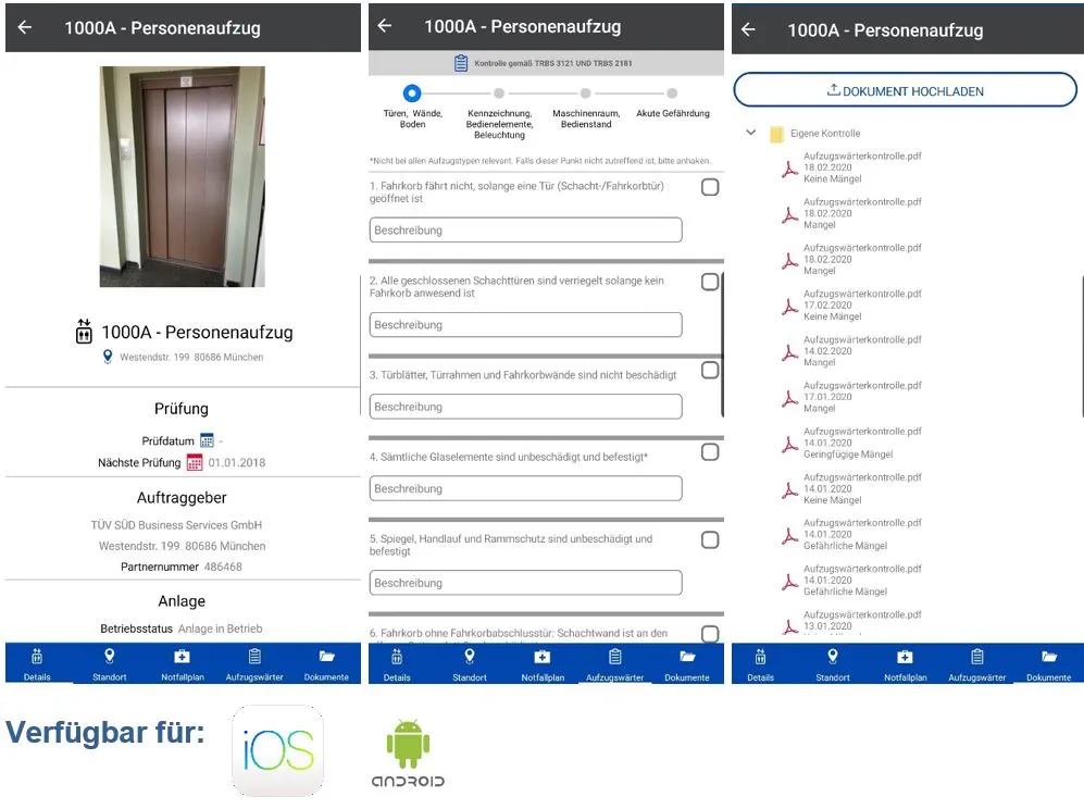 Aufzugswärtercheck in der TÜV SÜD VerifyApp