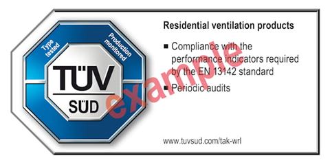TÜV SÜD test mark for products for residential ventilation according to EN 13142
