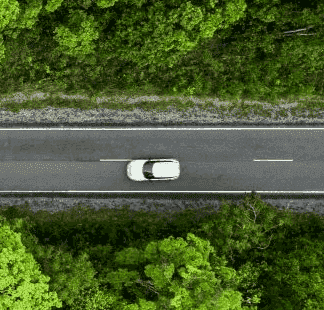 Straße mit Auto in einem Wald als Symbol für das RSCI-Audit in der Automobilindustrie
