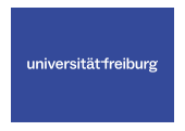 Universität Freiburg Logo weiß auf blauem Hintergrund