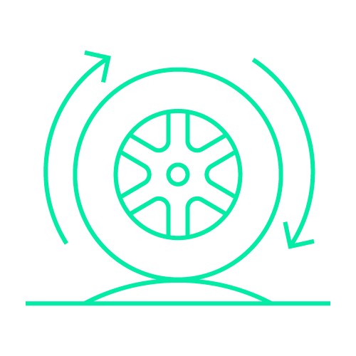 Reifen auf Rolle als Symbol für Reifenprüfung