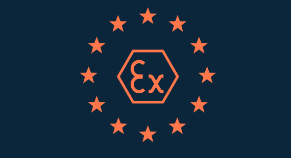 Flamme mit Europasternen als Symbol für ATEX-Zertifizierung