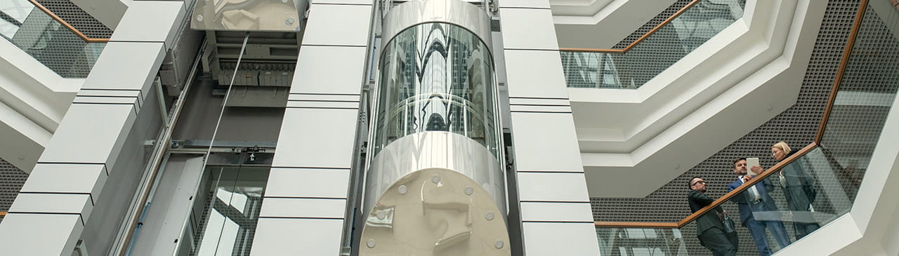 high modern office building with elevators