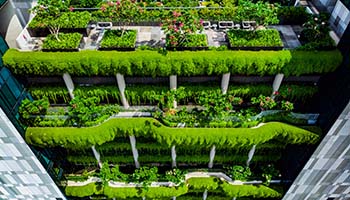 he ParkRoyal on Pickering and the Attorney-General's Chambers, a beautiful building covered in green, in the middle of the city. Picture taken with drone.