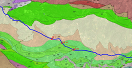 Trazado de un hidroducto proyectado sobre un mapa