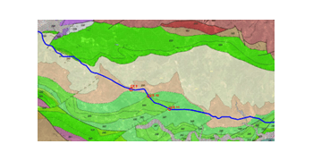 Trazado de un hidroducto proyectado sobre un mapa