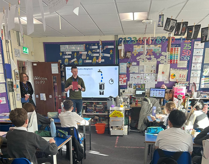 Russell Brown presenting to classroom of students for ENCASE co-creation activity
