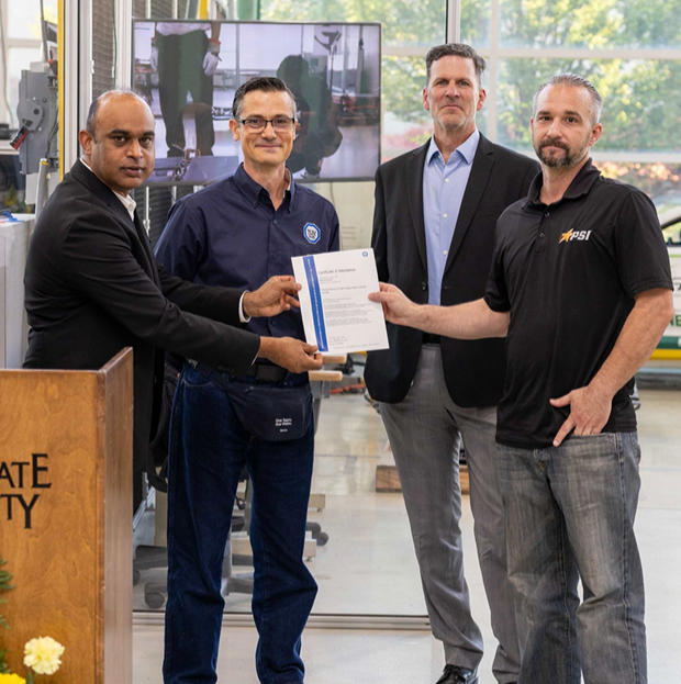 Leela ohana Reddy Araba (Associate Dean, College of Engineering, WSU); Victor Chavez (Business Assurance Director, TÜV SÜD); Jonathan Drew (Senior Director of Transportation, TÜV SÜD); Matt Stockwell (Facilities Manager, Peyton Sellers, Inc.) 