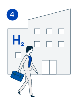 Illustration: Frau mit Aktentasche vor einem Bürogebäude