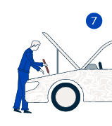 Illustration: Mann arbeitet an einer offenen Motorhaube eines Autos