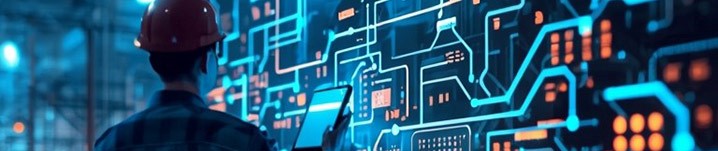 Image of an industrial plant at night with icons Image of an industrial plant at night with icons